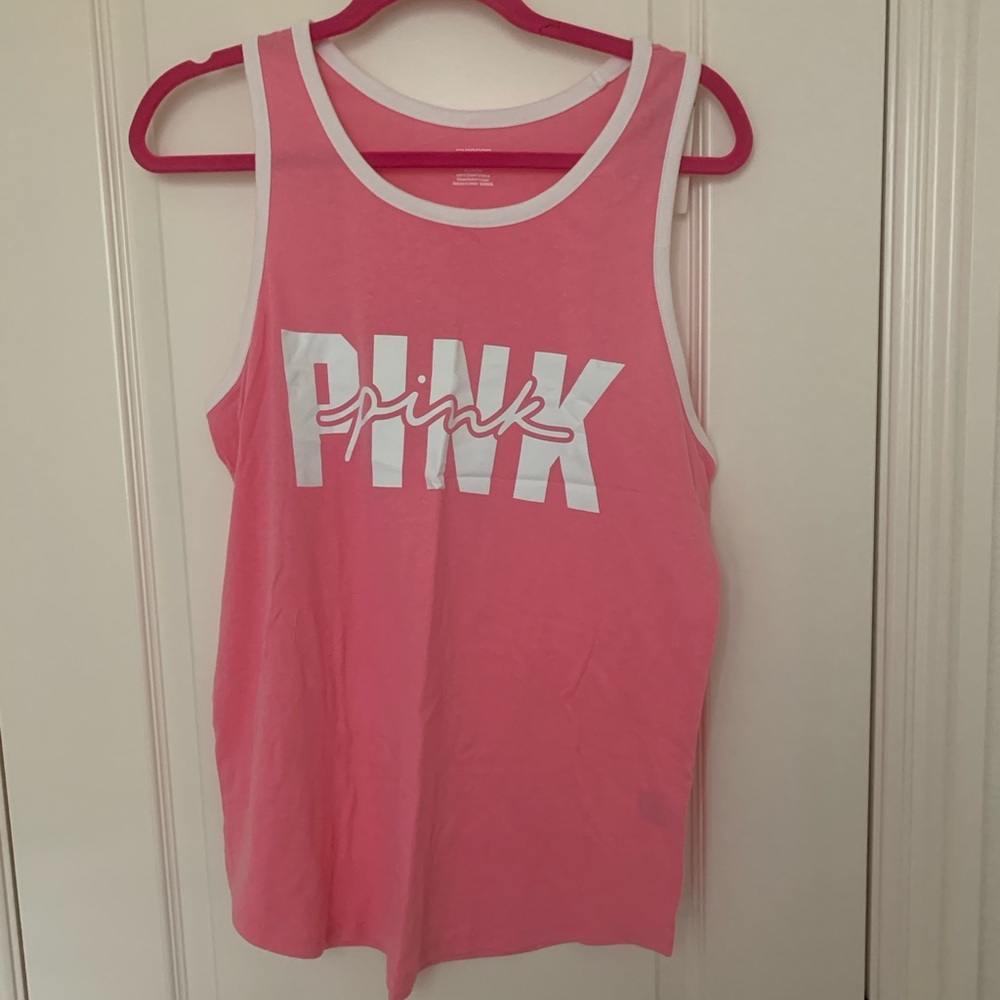 NWT Victoria’s Secret PINK Racerback Tank Top Pink Logo Cotton Blend - Picture 9 of 9